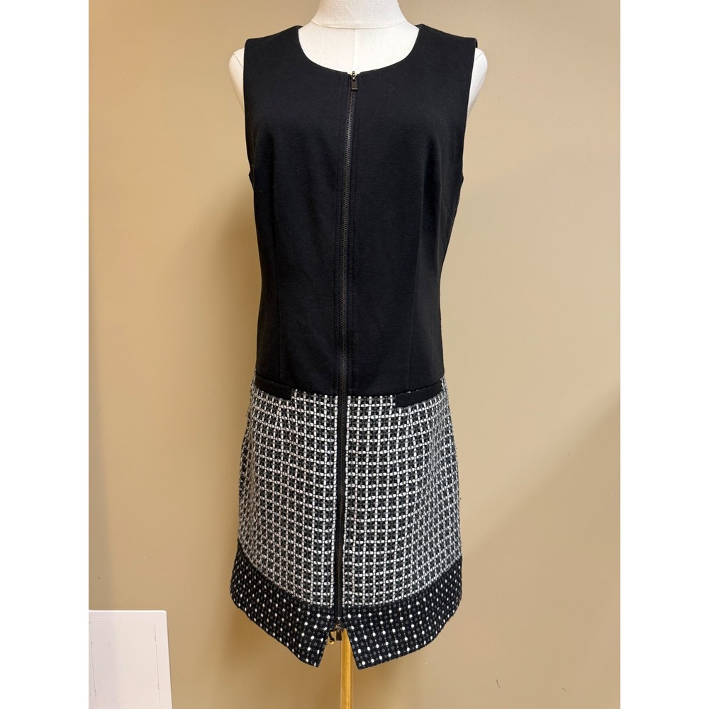 Laundry by Shelli Segal Black Sleeveless Zip Front‎ Geometric Print Dress Size 8